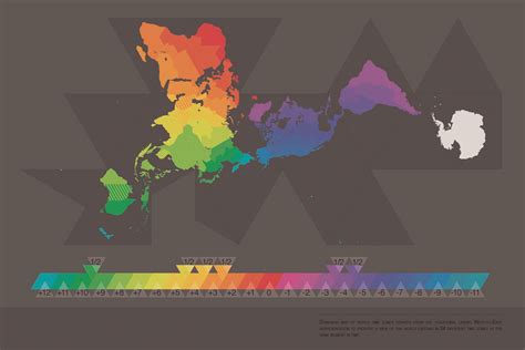 Time Zones In A Buckminster Fuller Dymaxion Map Vivid Maps