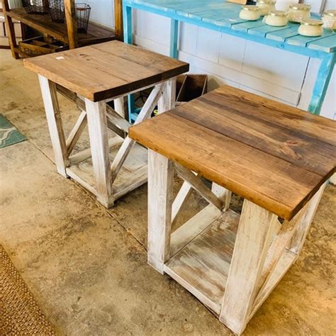 Long Rustic Farmhouse End Tables Gray White Wash Top With A Etsy