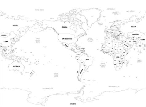 Mapa Do Mundo Terras Brancas E água Cinzenta Mapa Político Detalhado Alto Do Mundo Com País