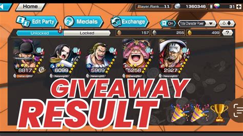 GIVEAWAY RESULTS Bounty Rush One Piece OPBR YouTube