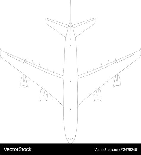 Drawing of wire-frame airplane top view Royalty Free Vector