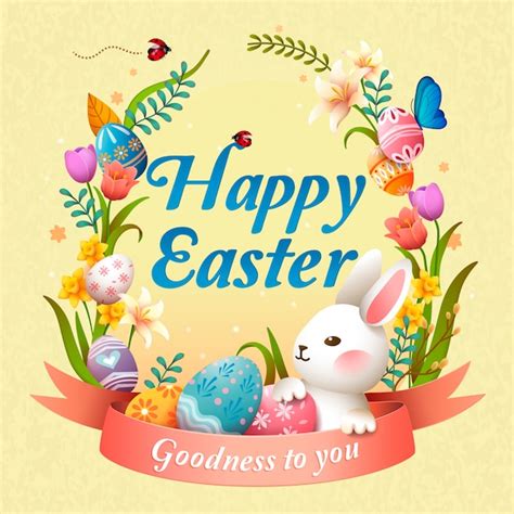 Premium Vector Happy Easter Illustration With A Bunny Flower Basket