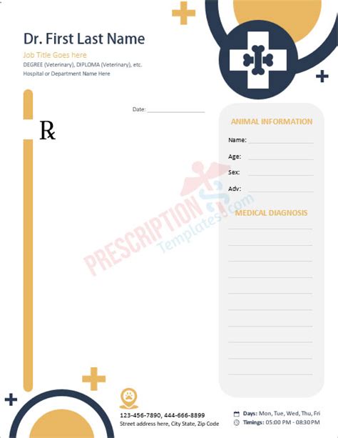 Free Prescription Templates For Veterinarians In Ms Word