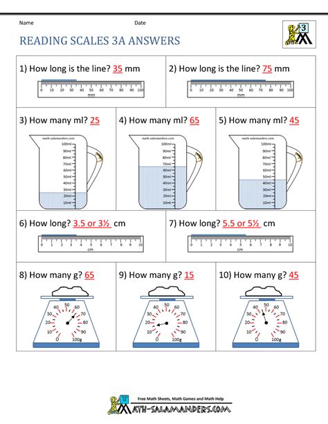 Measurement Worksheet For 3rd Grade