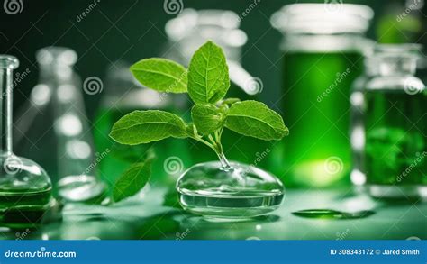 Glass Of Water With Green Leaf Biology Laboratory Nature And Science