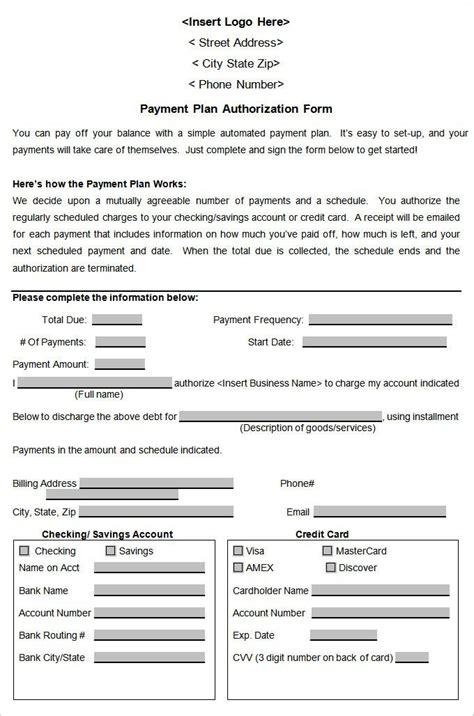 Payment Plan Agreement Template Word Awesome Payment Plan Templates