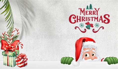 A Festive Image Of Santa Peeking From Behind A Wall With A Christmas