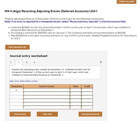 Solved Texts Check My Work M4 4 Algo Recording Adjusting Entries