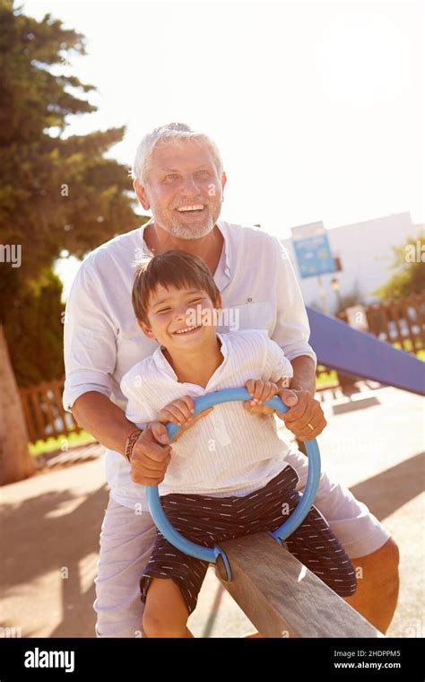 Grandson Grandfather Playground Seesaws Grandsons Grandfathers