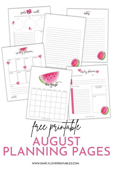 Simply Love Printables Free August Planning Pages Planner Pages