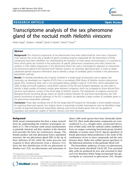 PDF Transcriptome Analysis Of The Sex Pheromone Gland Of The Noctuid