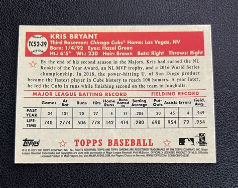 Topps Topps Redux Chrome Refractor Kris Bryant Tc Cubs