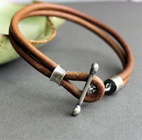 Mens Leather Bracelet Rustic Natural Light Brown Handmade