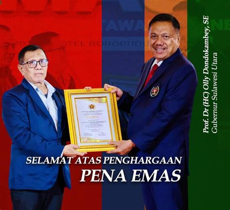 Lagi Gubernur Sulut Terima Anugerah Pena Emas Dari PWI Pusat OD Sebut