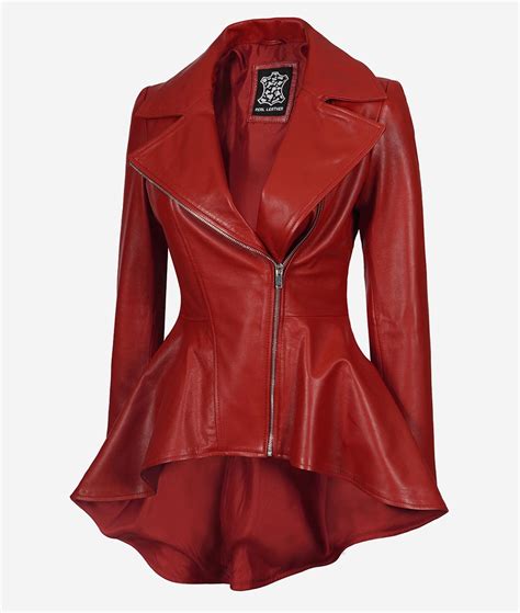 Red Leather Peplum Jacket Womens In Uk