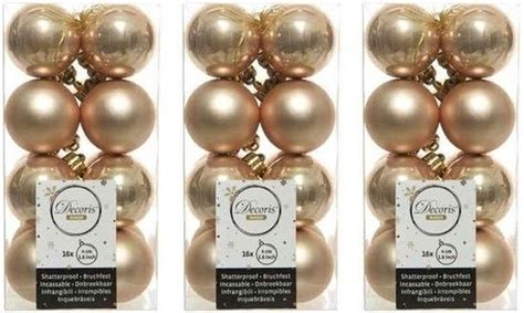 48x Donker Parel Champagne Kunststof Kerstballen 4 Cm Mat Glans