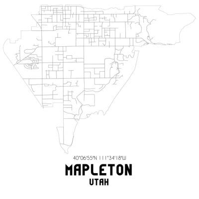 Mapleton Utah Us Street Map With Black And White Lines Wall Mural