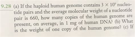 Solved 9 28 A If He Haploid Human Genome Contains 3 X 109