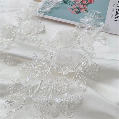 Off White Lace Applique D Lace Flower Lace Applique Sequins Etsy