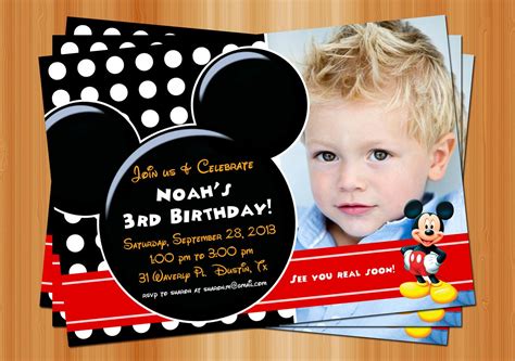 Mickey Mouse 1st Birthday Invitations Personalized Printable Birthday