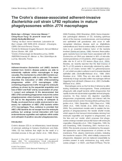 Pdf The Crohns Disease Associated Adherent Invasive Escherichia Coli Strain Lf82 Replicates