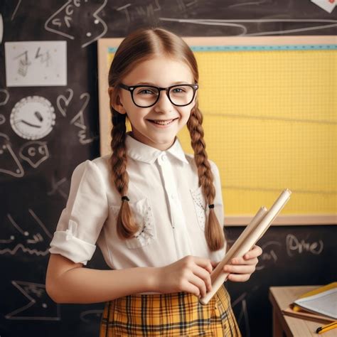 Premium Ai Image A Girl In A Classroom With A Chalkboard