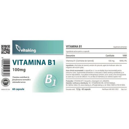 Vitamina B1 100 Mg 60 Capsule Vitaking Farmacia Tei Online