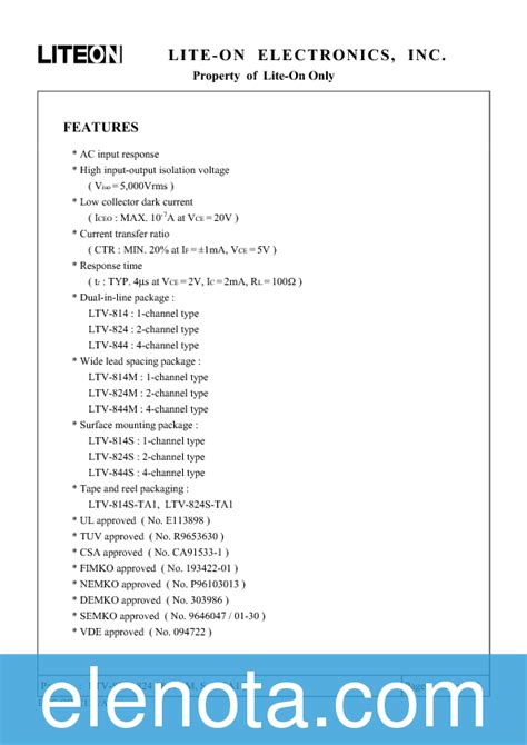 LTV814 Datasheet PDF 425 KB LiteOn Pobierz Z Elenota Pl