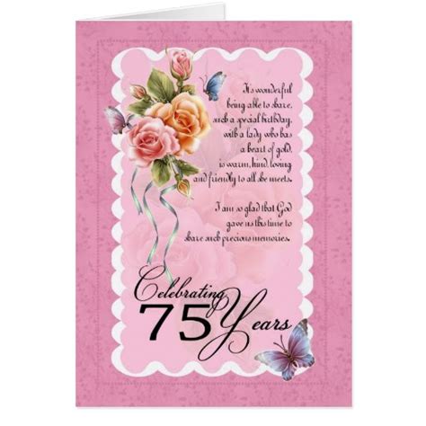 75th Birthday Greeting Card Roses And Butterfly Zazzle