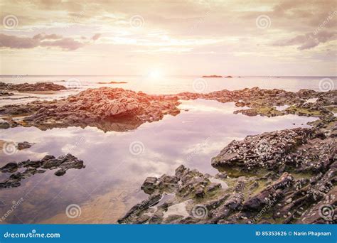 Rock on the Beach and Sunset Stock Photo - Image of seascape, stones ...