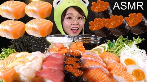 [asmr Mukbang]sushi And Salmon Sashimi Platter Mukbang [eating Sound