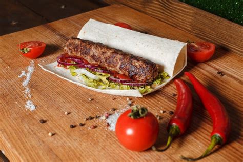 Fried Kebab In Pita Bread Stock Photo Image Of Beef 141875636