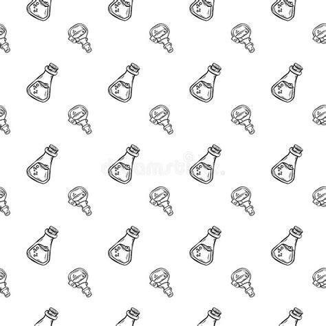 Hand Drawn Sketch Seamless Pattern With Halloween Witch Potions On