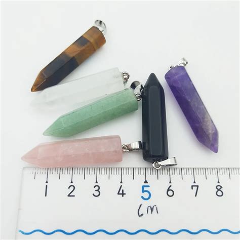 Hexagonal Bullet Shape Natural Stone Pendant Necklace Amulet Amethyst