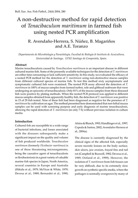 Pdf A Non Destructive Method For Rapid Detection Of Tenacibaculum