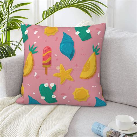 LNWH Pink Cartoon Fruit Throw Pillow Covers Square Soft Linen