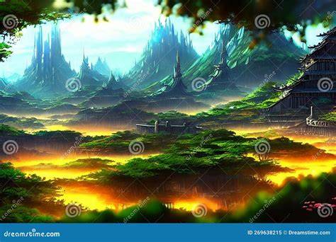 Beautiful Anime Scenes, Manga Battlefield Illustration, Mountains, Cloudy Sky, Fantasy Landscape ...