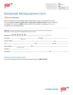 Aaa Windshield Reimbursement Fill And Sign Printable Template Online