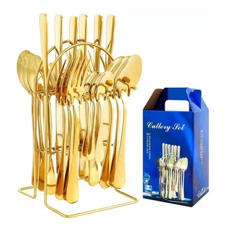 Vieni Joli 24pcs Gold Stainless Steel Cutlery Set With Stand