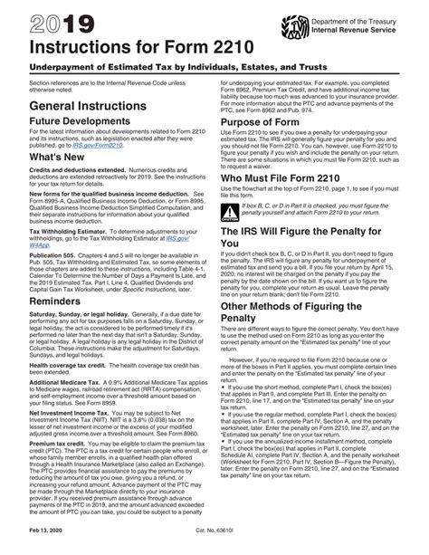 Download Instructions for IRS Form 2210 Underpayment of Estimated Tax ...