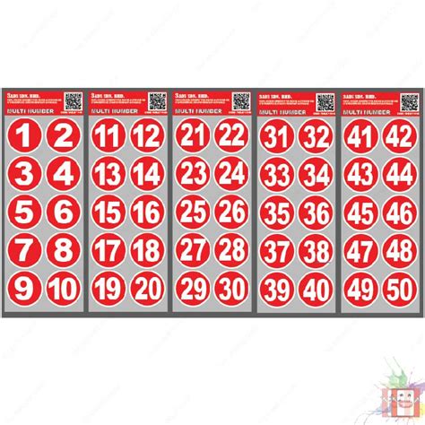 Table Number Stickers Numbering Waterproof Pvc Sticker Pelekat Stiker