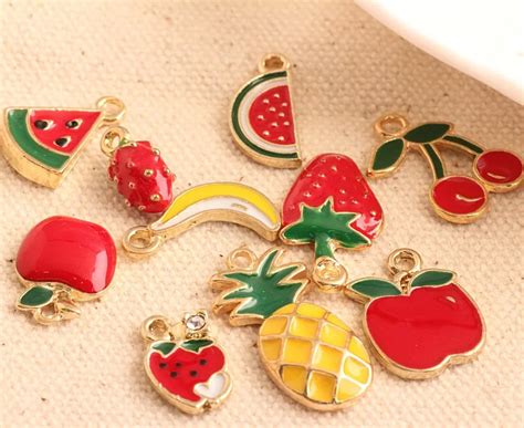 Fee Shipping Pcs Enamel Fruit Pendant Charms Gold Tone Oil Drop