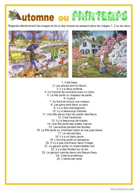 28 Printemps Français FLE fiches pedagogiques pdf doc