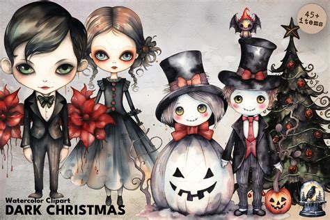 Watercolor Dark Christmas Gothic Christmas Design Cuts