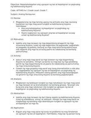 Week 5 Weekly Learning Plan Sa Araling Panlipunan 7 Ikalawang