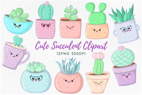 Cute Cactus Clipart Set 12 Png 300 Dpi High Quality Clipart