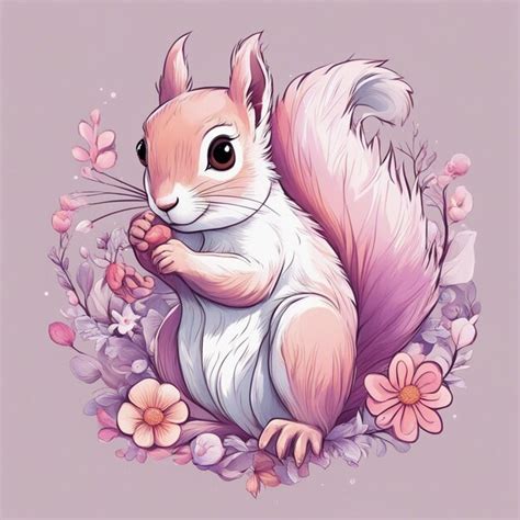 Premium Ai Image Fantasy Flowers Splash With Cute Squirrel T Shirt Design Art