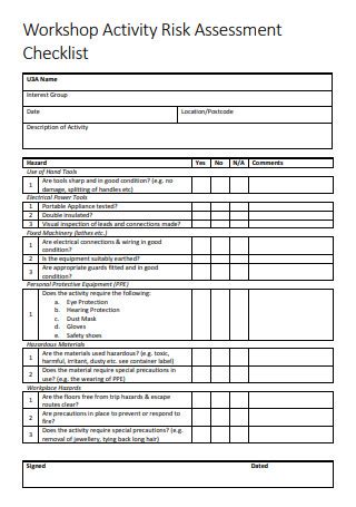 Sample Workshop Risk Assessment In Pdf Ms Word