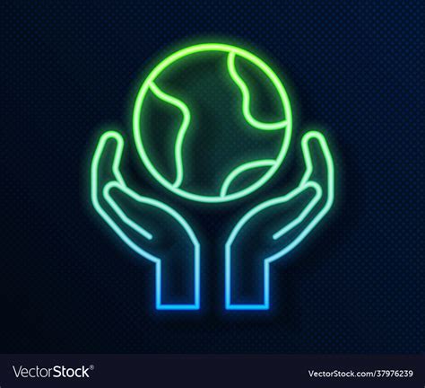 Glowing Neon Line Human Hands Holding Earth Globe Vector Image