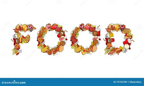 Food Typography Letters Of Feed Lettering Of Meat Stock Vector Illustration Of Gourmet